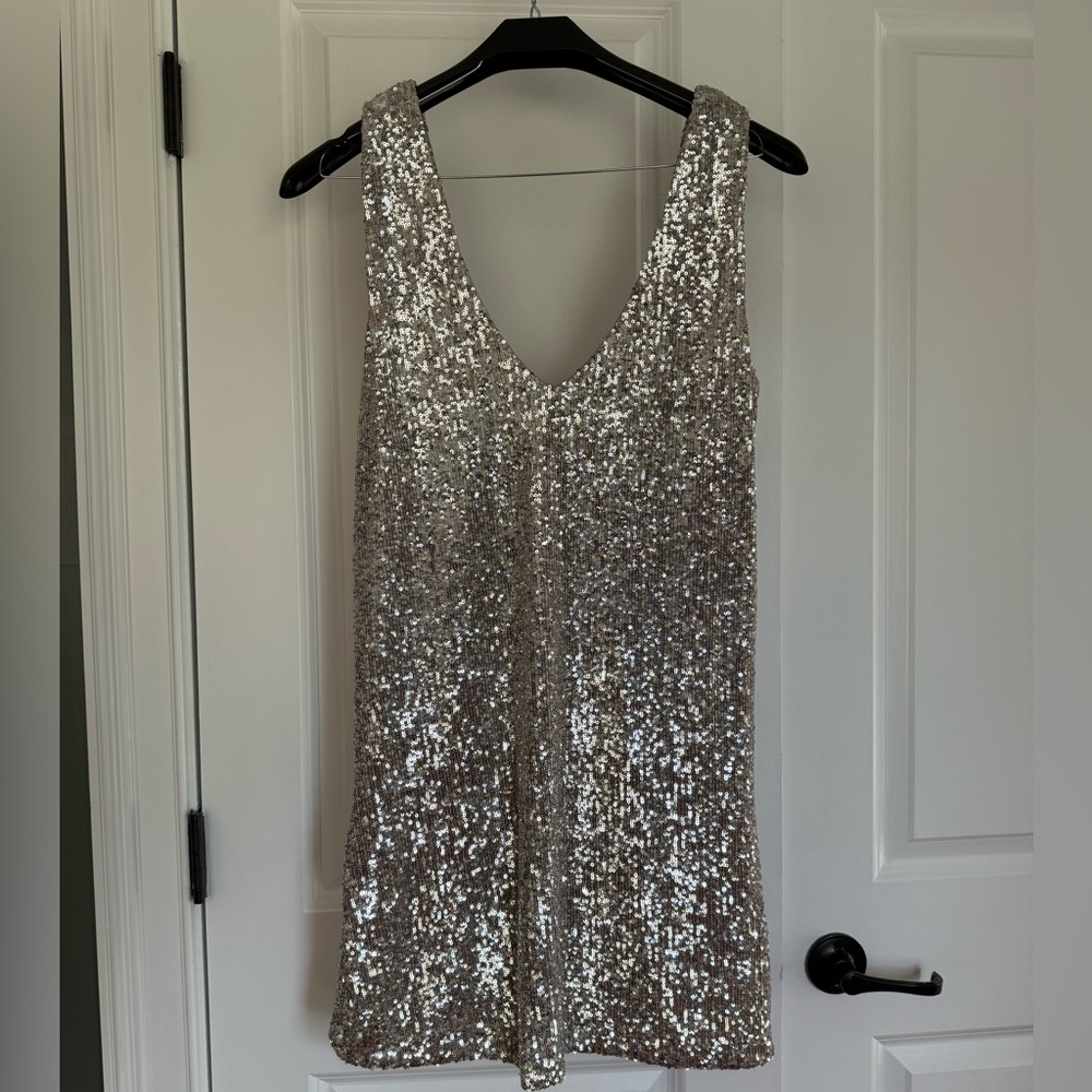 BB Dakota Sparkling Silver Sequin Mini Dress